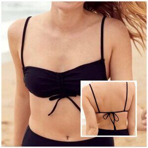 Aerie XXS Ruched Bandeau Tie back bikini top in black NW